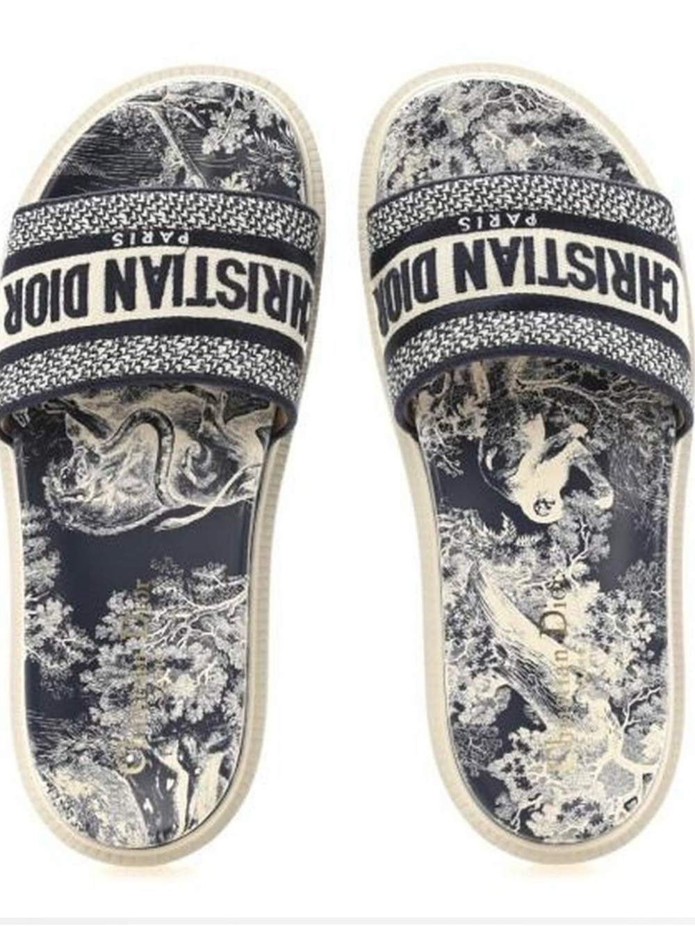 Dior Navy & Cream Logo Toile Slide Sandals